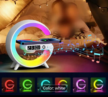 Haut-parleur Bluetooth sans fil et chargeur mobile sans fil faisant également office de lampe (veilleuse)